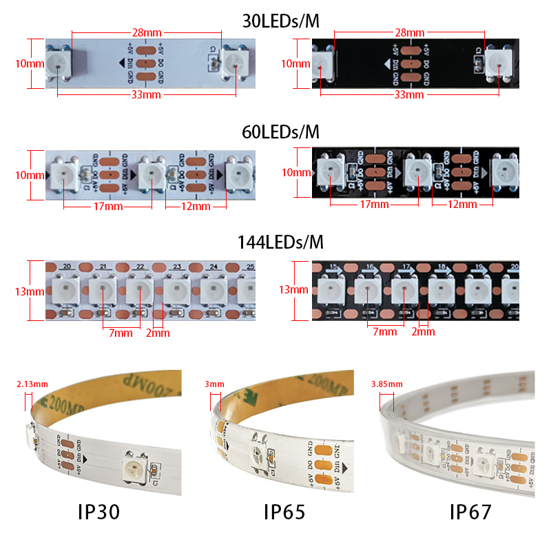 1m/5m ws2812b 30/60/144 leds/m - Ws2812B Strip 5V avaliação e preço